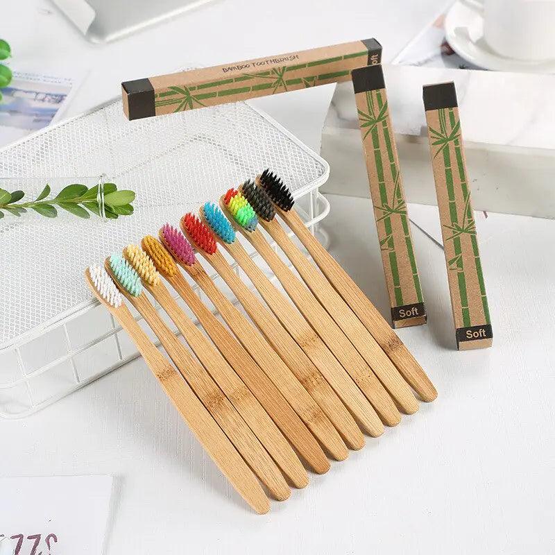 Natural Bamboo Toothbrush Set of 10 | GREENCHOICE